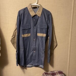 Casual Blue and Tan Button Down Shirt